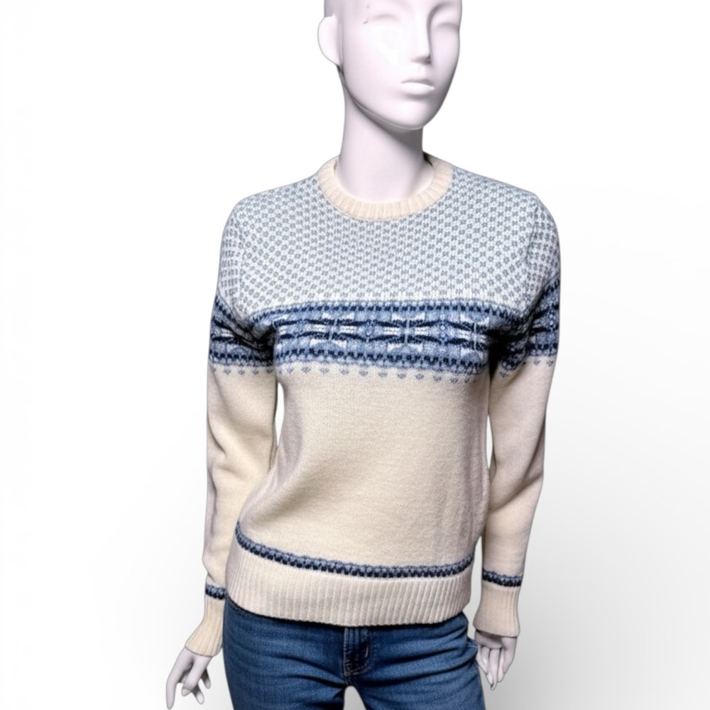 Vintage Sigalla fair‎ isle Sweater Blue Cream acrylic crew neck Patterned M USA